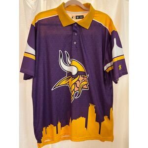 Minnesota Vikings Polo Shirt Men XL NFL Team Apparel Purple Gold Graphic